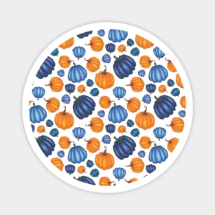 Pretty Blue & Orange Pumpkin Pattern on a White Background Magnet